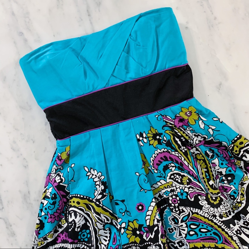 Blue Floral Pattern Strapless Sundress - Picture 2 of 8